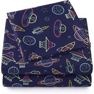 Sweet Home 1500 Supreme Kids Sheet Set Twin XL Neon Spaceships Deep Pocket NEW!